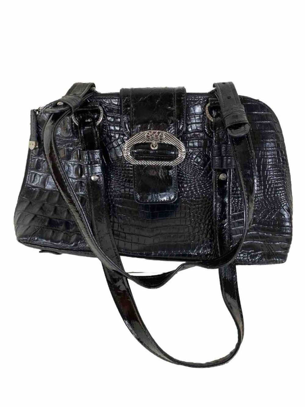 M. C. Marc Chantal Croc Embossed Leather Shoulder Purse Bag Black Handbag